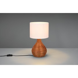 Reality Leuchten Sprout R51291036 Table Lamp Rattan Base Natural Wicker Shade Fabric White Excl. 1x E14