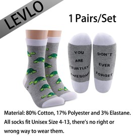 LEVLO Inspirational Turtle Gift Don’t Ever Forget You are Turtley Awesome Cotton Socks Graduation Birthday Gift (1 pair-mid calf-1)