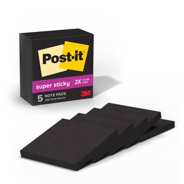 Post-it Super Sticky Notes, 5 Sticky Note Pads, 3 x 3 in., School Supplies, Office Products, Sticky Notes for Vertical Surfaces, Monitors, Walls and Windows, Black Onyx
