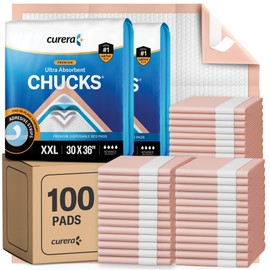 Curera Chucks® Premium Disposable Underpads 30”x36” [100-Count] Ultra Absorbent Chux Incontinence Bed Pads Disposable Adult with Adhesive Tape, Pee Pads Pet Training Pads XX-Large 30x36 Bulk Pack