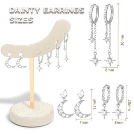 PAASTAI 3 Pairs Silver Moon Star Earrings Set for Women,Hoop stack earrings,Chain hoop earrings for Multiple Piercings