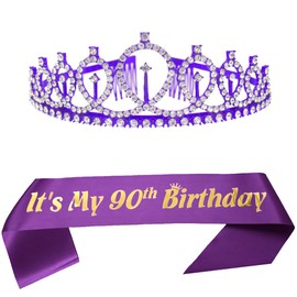 Dgasin 90th Birthday Party Supplies Women Happy 90th Birthday Sash and Birthday Tiara Cystal Princess Crowns Birthday Decorations Favors Gift