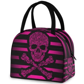 ZzWwR Raster Skull Bone Version Reusable Lunch Tote Bag with Front Pocket Zipper Closure Insulated Thermal Cooler Container Bag for Work Picnic Travel Beach Fishing