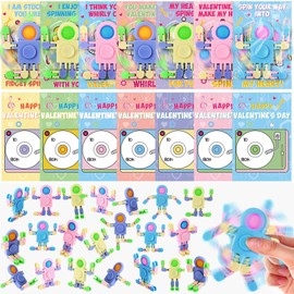 VioraWhite 28 Packs Valentine‘s Day Gifts for Kids, Fidget Spinners with Valentine Cards for Classroom Prize Exchange, Deformable Sensory Toys for Boy Girl Party Favor(Astronaut)