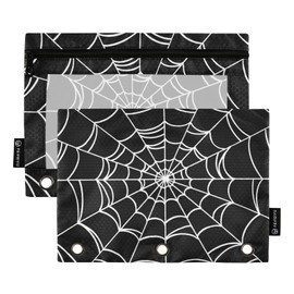 CBBYY Goth Spider Web Pencil Pouches for 3 Ring Binder,2 Pack 3 Ring Binder Pencil Case With Zipper Reinforced Grommets,Pencil Bags for Office Organizers