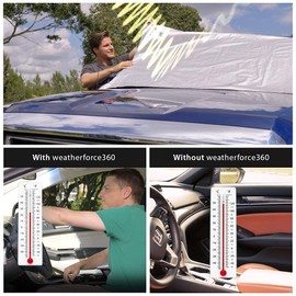 Weatherforce 360 by Bell+Howell All-Weather Sunshade Ice Cover Heavy Duty Reversible Windshield Protector 6 by 10 feet Fabric For Any Car Protects from Heat & Snow with Anti-Theft Panels As Seen On TV