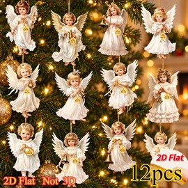12-Piece Vintage Angel Christmas Ornaments for Holiday Trees – Flat Printed Cherub Designs for Traditional Seasonal Home Decor