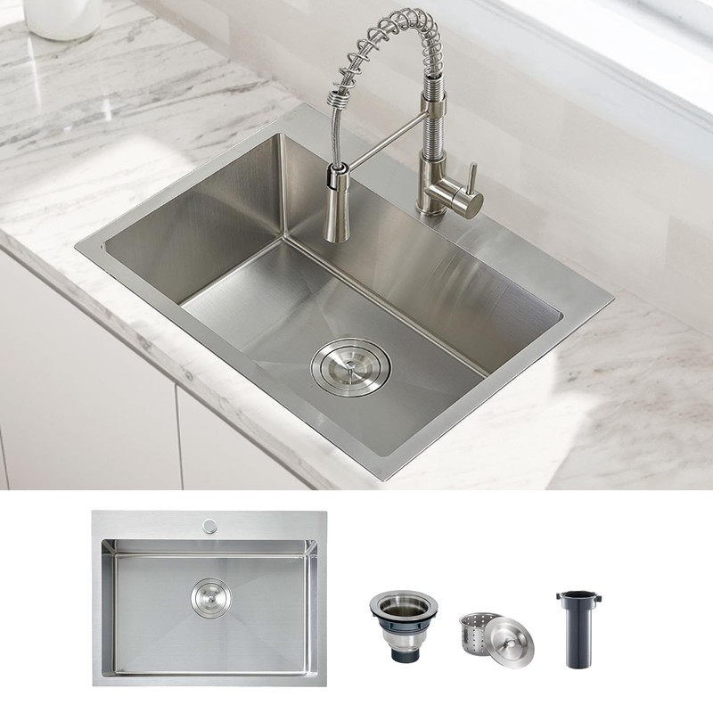 HOTIS 22x18 Inch Drop In Kitchen Sink, Stainless Steel Handmade