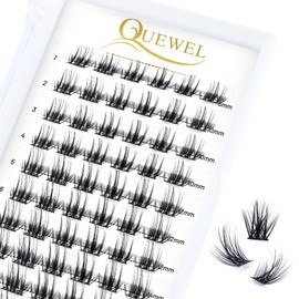 Cluster Lashes 72 Pcs QUEWEL Wide Stem Individual Lashes C/D Curl 8-16mm Length DIY Eyelash Extension False Eyelashes Soft for Personal Makeup Use at Home (Fluffy02-C-MIX8-16)