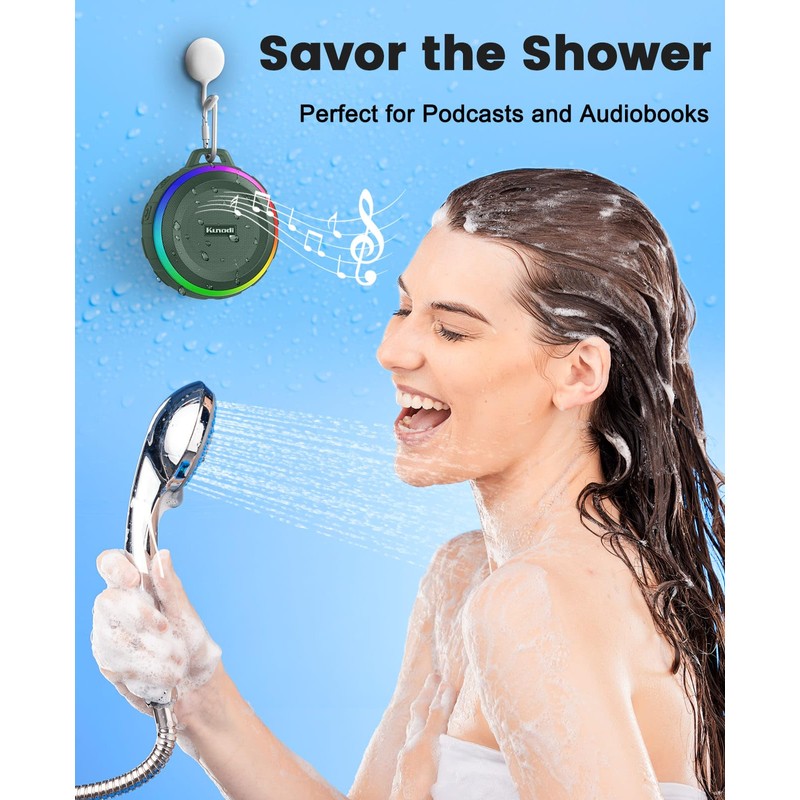 Kunodi Bluetooth Shower Speaker with IPX7 Waterproof, Dynamic Lights, Crisp