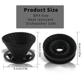 ALXBSONE Pour Over Coffee Dripper Collapsible Silicone Filterfilter Coffee Funnel, Single Serve Coffee Drip Cone for Camping, Travel, Hiking, Backpacking(Black)