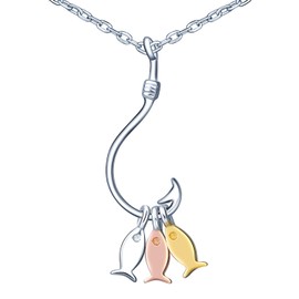 MicLee Women's Necklace Chain 925 Sterling Silver Cute Fishing Hook with Small Fish Pendant Necklace Gift Bag Super Gift for Mother Girlfriend, Silver