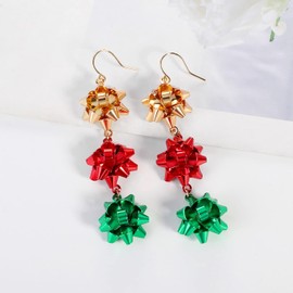 Christmas Earrings for Women, Cute Bow Dangly Earrings Holiday Party Drop Stud Earrings, Metal, No Gemstone