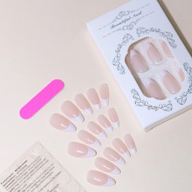 ANDGING White French Tip Press on Nails Almond Short Medium fake nails for Women Fake Nails with Classy Designs Artificial Acrylic Full Cover stick on nail Gel Manicure False Nails for Wedding