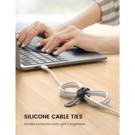 Lamicall Organizador de Cables 10 Piezas - [Reutilizable Lavable] Silicona Sujeta Cables, Cable Management, Cinchos con Hebilla de Bloqueo, Elástica Zip Ties, Bridas para Cables para Viaje, Casa
