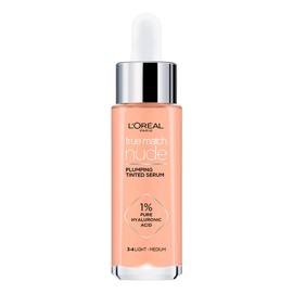 L'Oréal Paris True Match Sérum Rellenador con Color, Base de Maquillaje en Sérum con Ácido Hialurónico, Acabado Luminoso, Piel Uniforme y Radiante, Tono 3-4 Light Medium, 30 ml