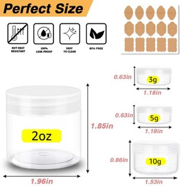 2 oz Plastic Containers with Lids 100pcs Plastic Jars with Clear Lids + 3/5/10 Gram 24pcs Sample Containers Travel Jar– Great for Lip Scrub, Body Butters, Cream, Lotion, Labels & Spatulas (124 Pack)
