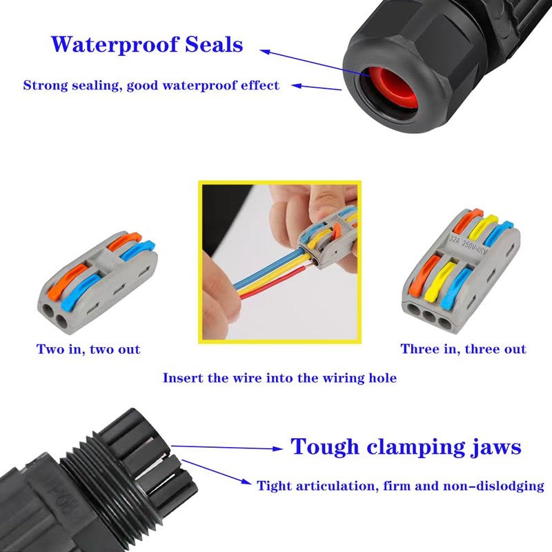 3 Pcs 2-pin IP68 outdoor waterproof junction box cable connector/quick