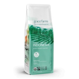 Grace Farms, Organic Ground Coffee, Single Origin Indonesia Dark Roast, 12oz Bag, 1 Count | Notes of Dark Chocolate & Cinnamon | Gives Back 100% of Profits