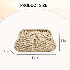 AWUXINE Straw Clutch Purse for Women Cloud Dumpling Pouch Beach Crossbody Shoulder Bag Summer Beach Clutch Woven Handbag, Beige