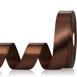 Sagaat Brown Ribbon 1 Inch 60 Yards, Brown Satin Ribbon for Gift Wrapping, Flower Bouquet, Graduation Lei, Crafts, Baby Shower, Eternal Flower, Christmas and Wedding