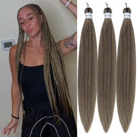 Light Honey Brown Braiding Hair Pre Stretched Color 1B/27/613 Prestretched Braiding Hair Extensions Hypoallergenic Ez Braid Yaki Texture Synthetic Box Braids for Black Women