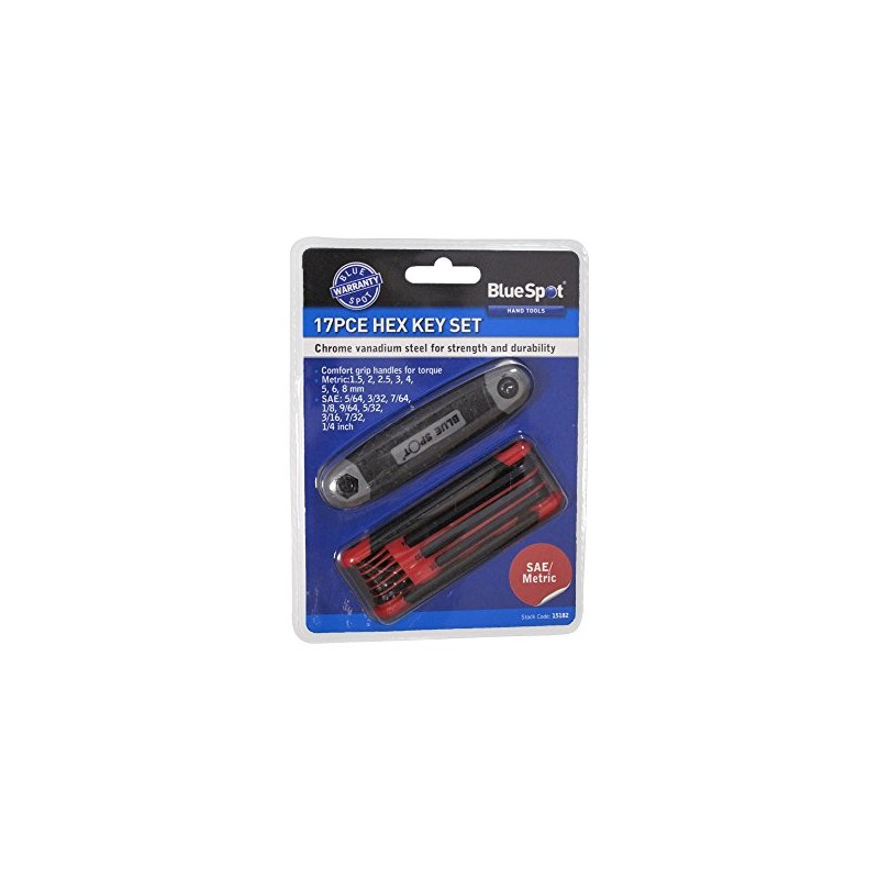 Blue Spot 15182 Hex Key Set SAE/Metric (17 Pieces)
