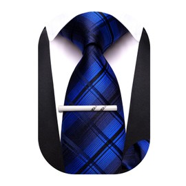 Barry.Wang Navy Blue Boys Tie School Pre-Tied Kid Necktie Handkerchief Clip Set Uniforms Child Ties for 8-14 Years Wedding Striped
