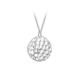Tuscany Silver Women's Sterling Silver 16mm Hammered Disc Pendant on Sterling Silver Curb Chain 46cm/18