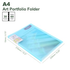 M&G 30-Pocket Binder with PP Plastic Sleeves A4(Multi-Color Blue), Art Portfolio Folder with Clear Sheet Protectors, Display 60 Pages for Organizing Documents, 310x235x19mm