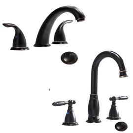 2 Handle 3 Hole 8 Inch Widespread Bathroom Faucet with Pop Up Drain and Valve by Phiestina, Oil Rubbed Bronze Widespread Lavatory Faucet