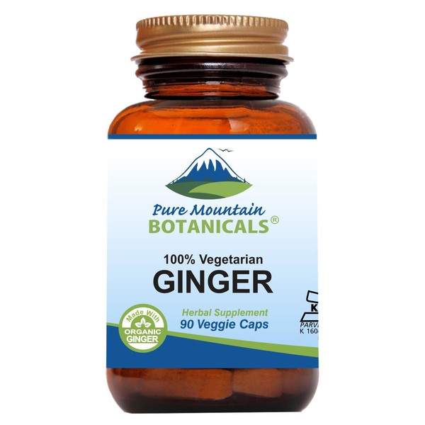 Pure Mountain Botanicals Ginger Capsules - Kosher Vegan Caps with 1000mg Organic Ginger Root