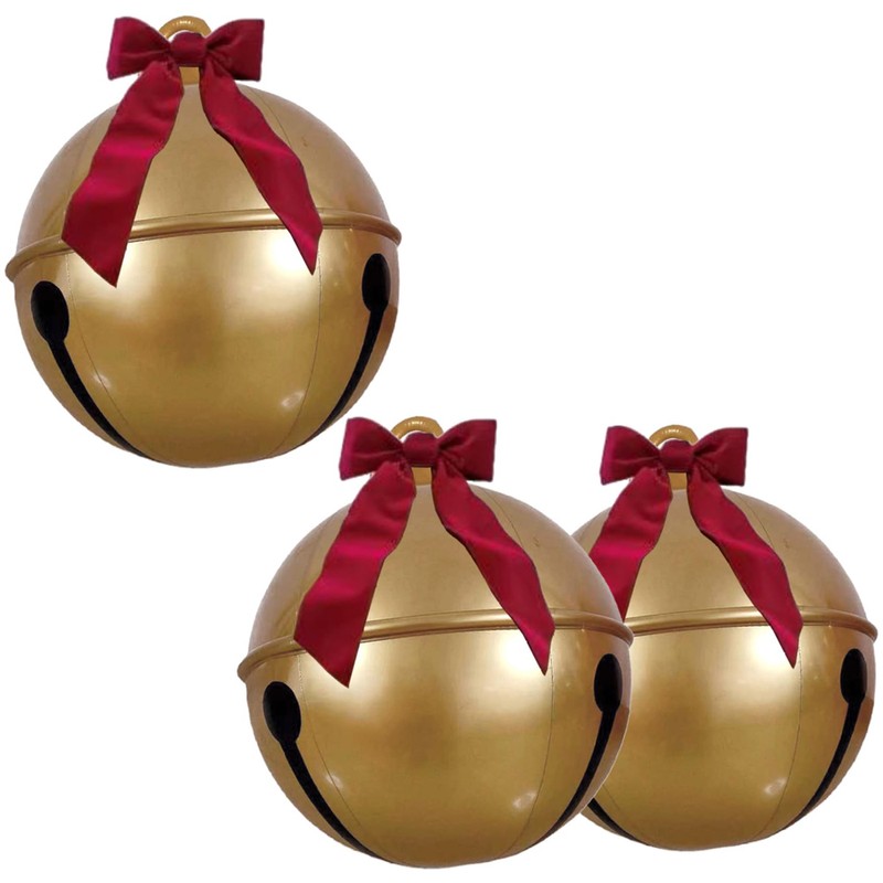 23.6 Inches Inflatable Christmas Ball PVC Large Jingle Bell Bow