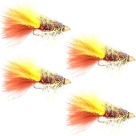 Cone Head JJ Special Bugger Fly Fishing Flies - Set of 4 Bass and Big Trout Streamers Fly Fishing Fly - 4 Flies Size 4