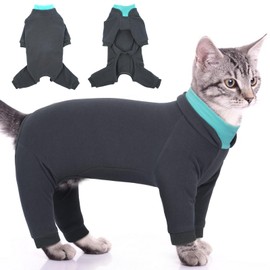T'CHAQUE Sticky Hair Cat Onesie - Soft Long Sleeve Cat Pajamas, Anti-Shedding,Surgery Recovery Suit, Wound Protection & Preventing Licking, Kitten Sweaters for Male Female, DarkGray-2XL