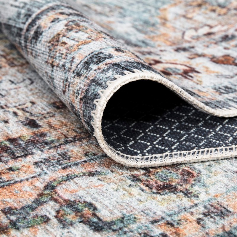 Bloom Rugs Washable Non-Slip 7 ft Runner - Teal/Peach Traditional