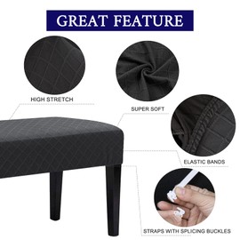 Liykimt Stretch Dining Bench Cover,Bench Slipcover Jacquard Anti-Dust Removable Washable Upholstered Rectangle Bench Seat Protector Cover for Ding Room,Living Room, Bedroom, Kitchen(Dark Gray)