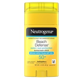 Neutrogena Beach Defense Sunscreen Stick SPF 50- Broad Spectrum UVA/ UVB Protection Lightweight Water Resistant up to 80 Minutes, Oil-Free No-Mess Beach-Strength Sun Protection for Whole Family, 1.5 oz