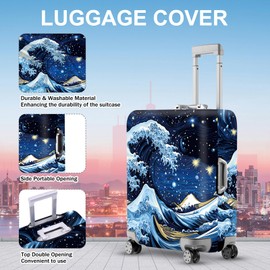 ANNA QUEEN Starry Ocean Wave Luggage Cover, Suitcase Protector with Artistic Van Gogh Style, Stretchable, Washable Travel Cover for 18-32 Inch Luggage