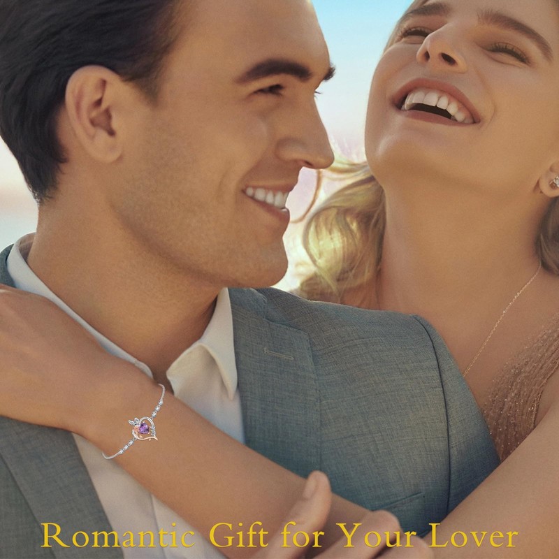 TOUPOP Amethyst February Birthstone Bracelet Sterling Silver Rose Heart Bracelet