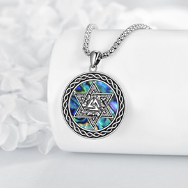 AINFQY Nordic Viking Necklace for Men 925 Sterling Silver Star of David Necklace for Women Star of David Viking Jewellery Gifts, Sterling Silver