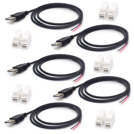 ELNONE 5PCS USB Pigtail 2 Wire Cable, 1M/3.3FT USB 2.0 Male Open End Extension Cable with 2-Position Spring Wire Connector