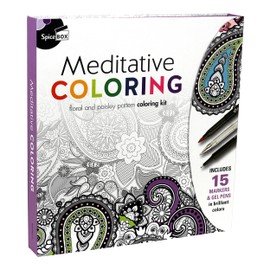 SpiceBox Meditation Paisley and Floral Coloring Book Set, Calming Relaxing Mindfulness Meditative Kit with Markers and Gel Pens, Art Craft Hobby Kits for Adults