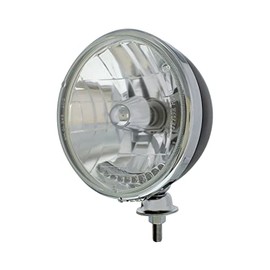 UNITED PACIFIC A5022BCL Headlight, RH and LH, Dietz Style, 7", Round, Powdercoated Black Housing, Crystal H4 Bulb, with 10 Amber LED Accent Light