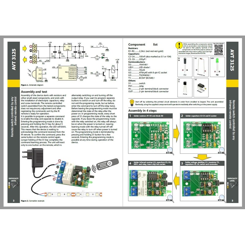 AVT3125 KIT DIY Infrared Switch for IR Remote Control, Switch,