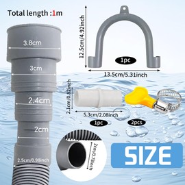 Washing Machine Drain Hose, 1/1.5/2/2.5/3/4/5/6 M, Suitable for 4 Interface Sizes, Washing Machine Hose, Waste Water Hose, Extension Water Pipe, Sink (5 M)