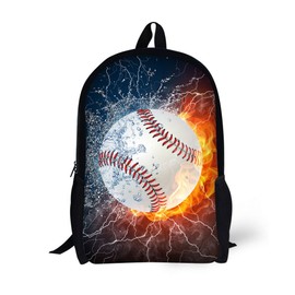 Baseball Book Bags Black Backpack for Man/Kid/Girl/Woman 17 Inch Combustion Pattern Cool Design School Bags