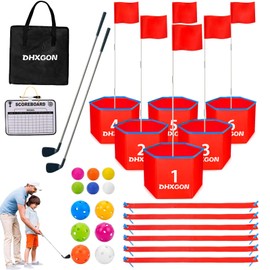 DHXGON Backyard Golf Game with 2 Clubs, Portable 6 Hole Golf Course for Golf Practice Game, Outdoor Yard Golf Chipping Game for Family and Adults, Beach, Park, Lawn, Field Day Reunion Party Games