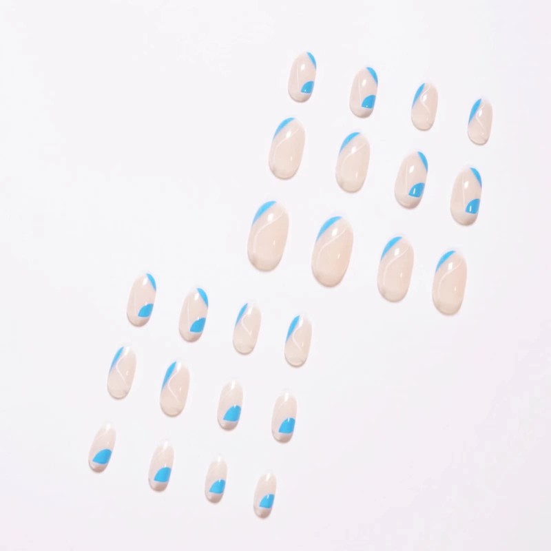 RUNRAYAY Wave Blue & White French Press On Nails Long