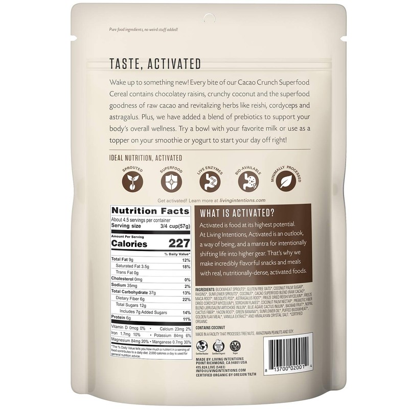 Living Intentions Organic Superfood Cereal – Cacao Crunch – NonGMO